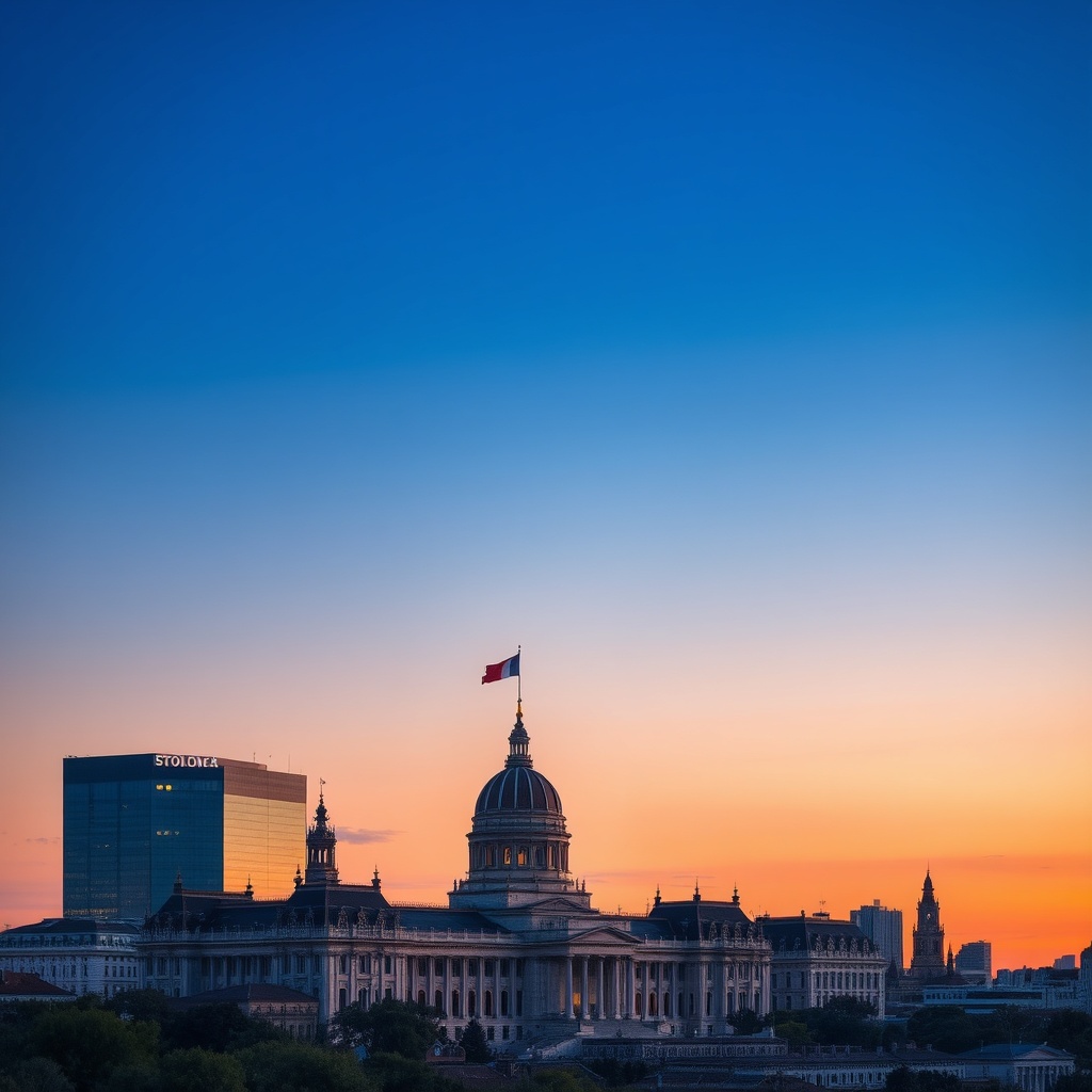 Parliament building silhouette at dusk